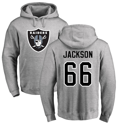 Men Oakland Raiders Ash Gabe Jackson Name and Number Logo NFL Football #66 Pullover Hoodie Sweatshirts->oakland raiders->NFL Jersey